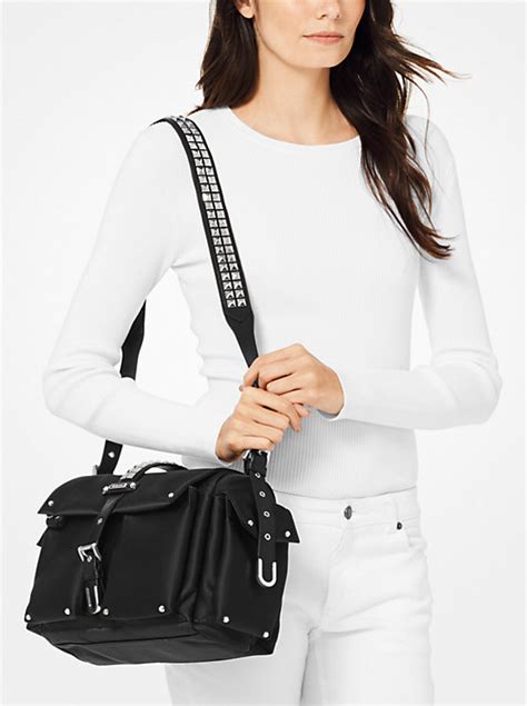 michael kors olivia large studded satin messenger bag|Olivia Large Studded Satin Messenger Bag .